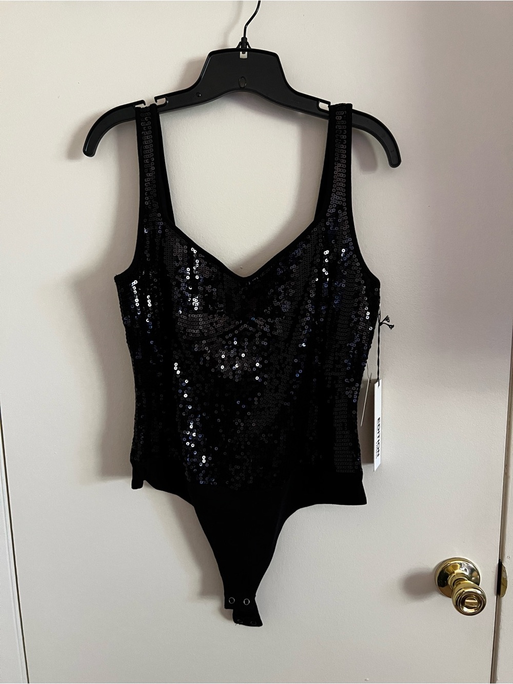 Express Black Sequin Bodysuit Tank - Size L